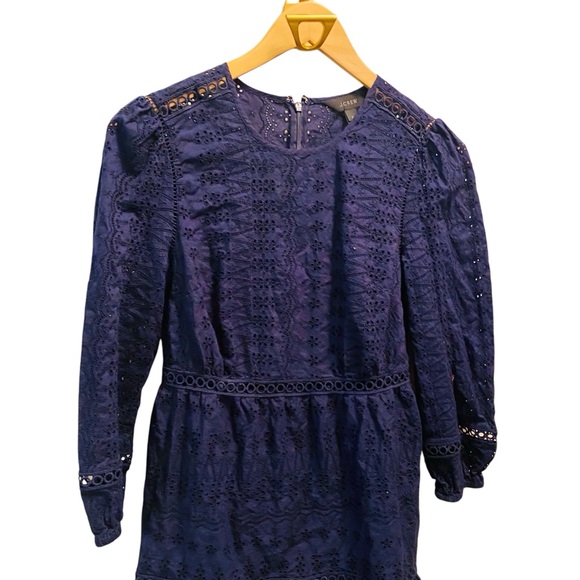 J.Crew Dress Eyelet Embroidery Flutter Hem Blue Dress - Picture 4 of 9